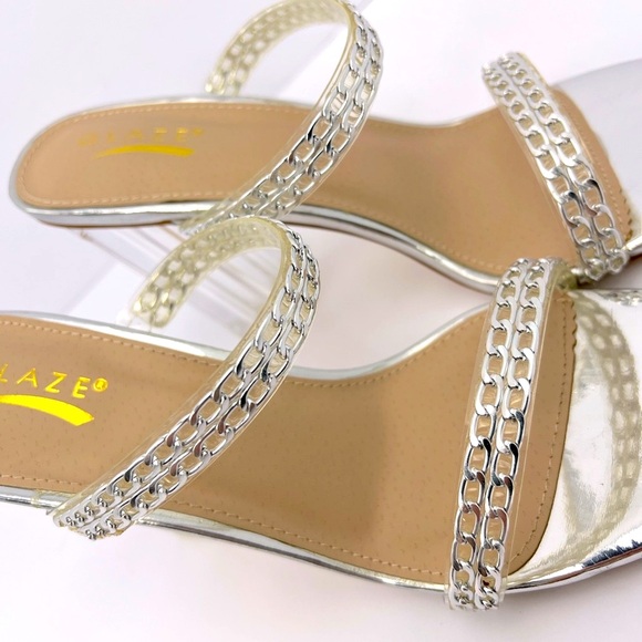 GLAZE SILVER CHAIN STRAPPY SANDALS, ALL MAN-MADE MATRIAL, WOMEN’S SIZE 10 - Picture 16 of 17